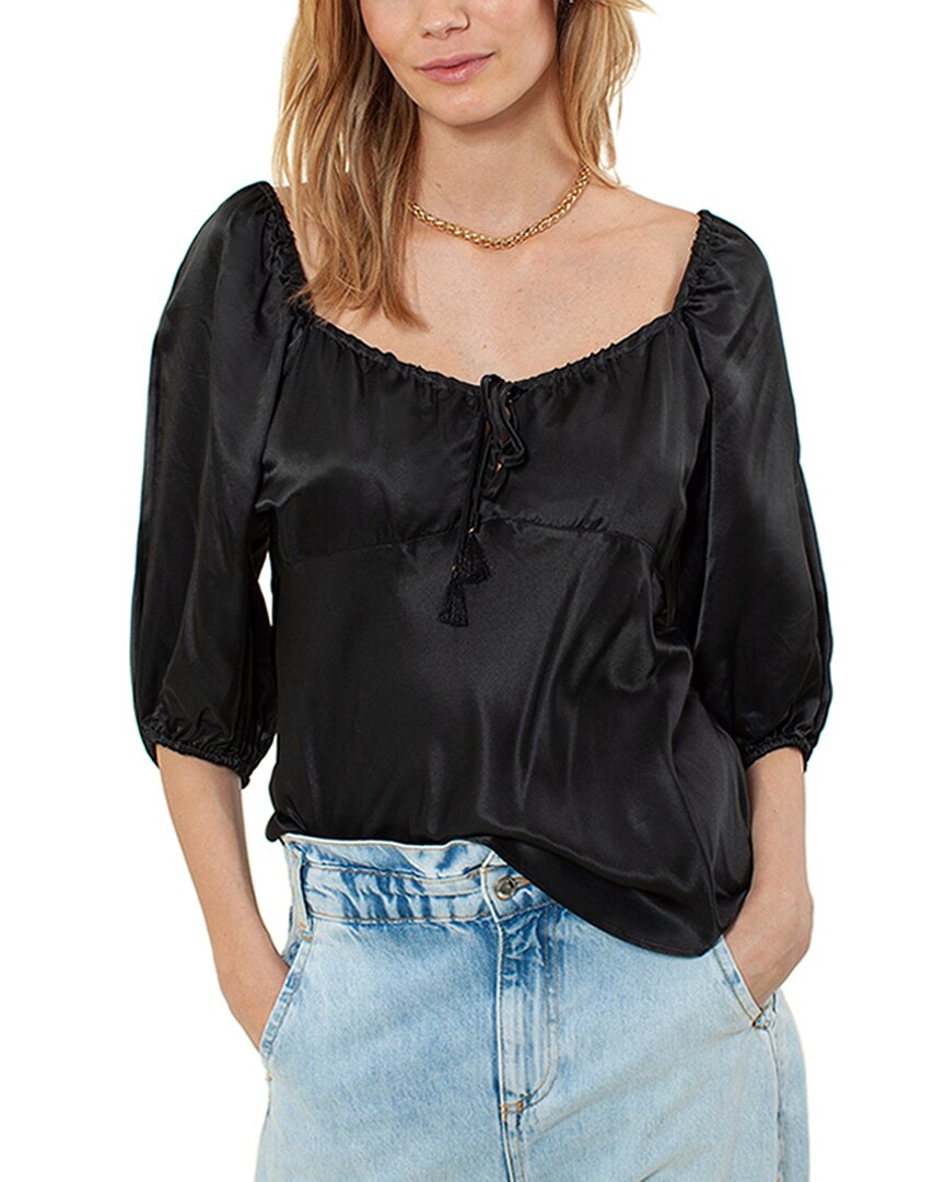 Hale Bob Solid Silk-blend Top In Black