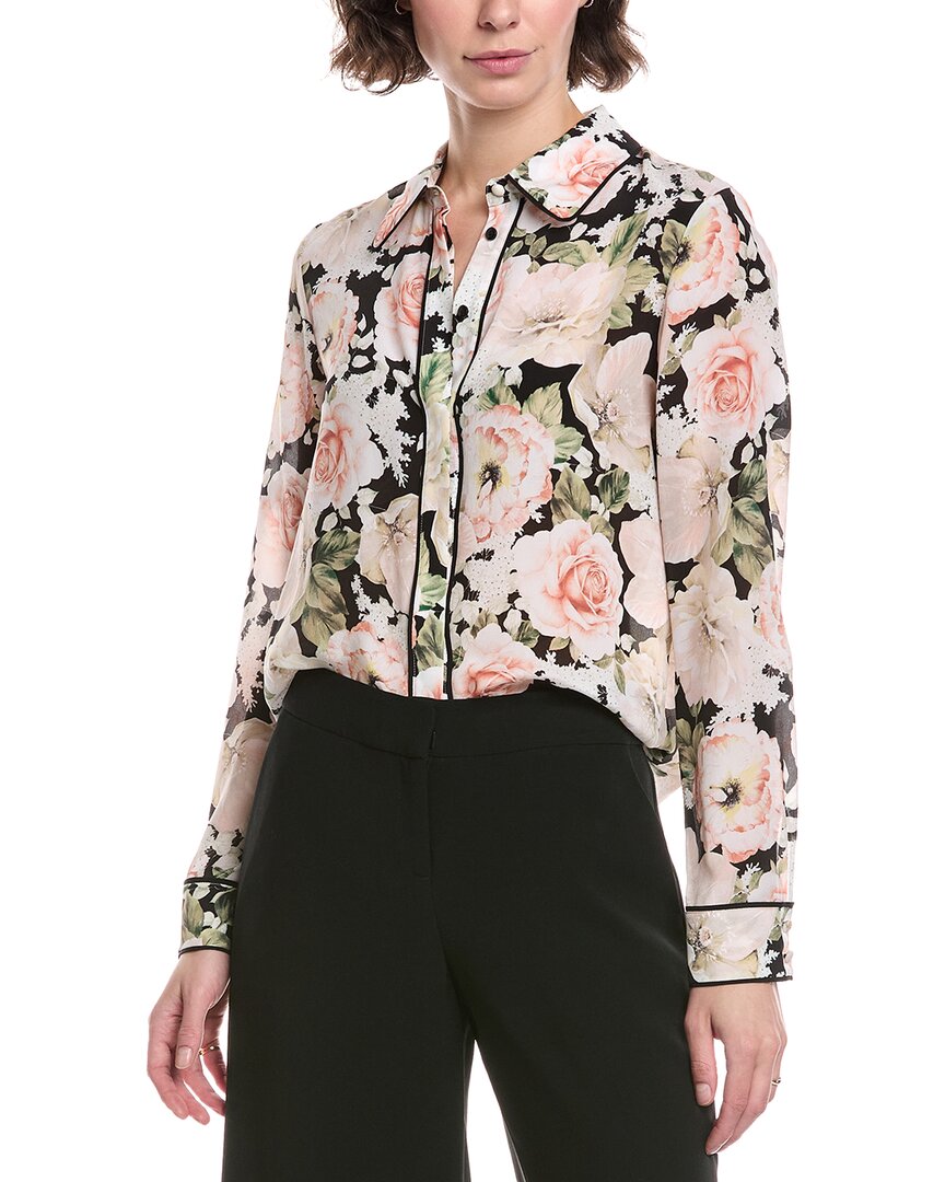Alice And Olivia Alice + Olivia Willa Placket Silk Top In Black