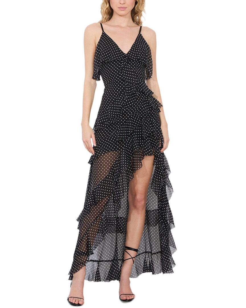 Alice And Olivia Alice + Olivia Laverne Asymmetrical Ruffle Silk-trim Dress In Black