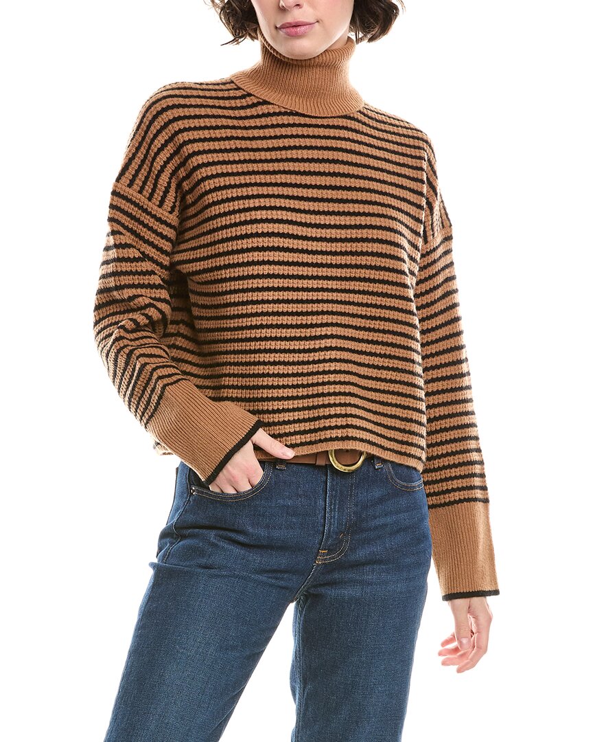 Madewell Waffle Stripe Turtleneck Wool Sweater In Brown