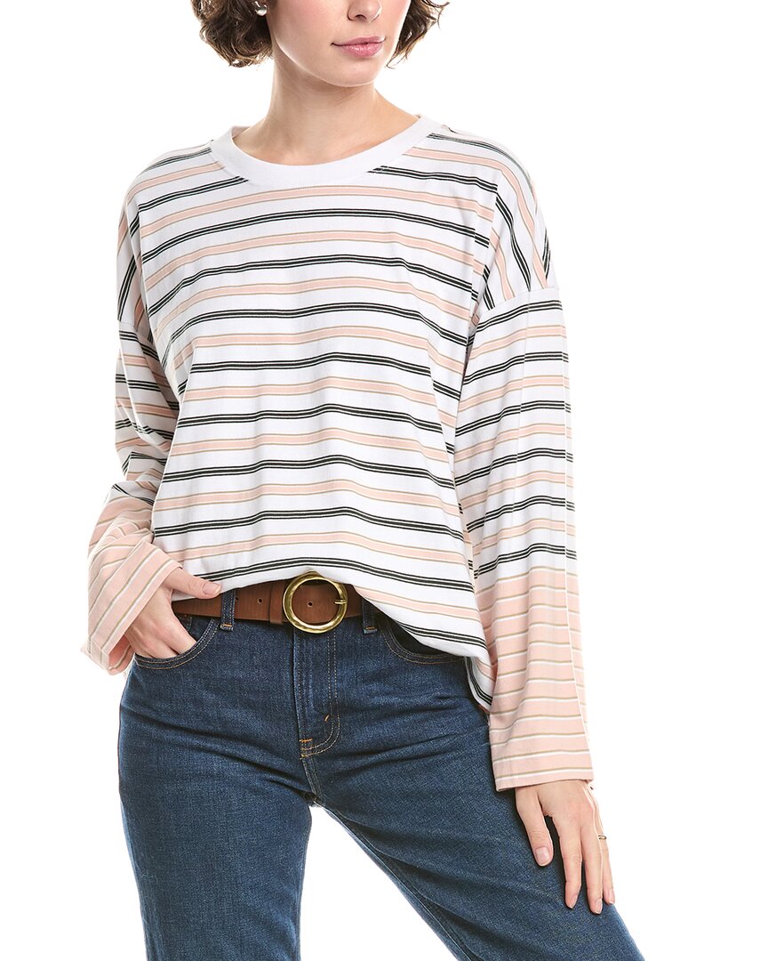 Madewell Easy Crew Neck Long Sleeve Tee In Stripe Pale Blush In Neutral