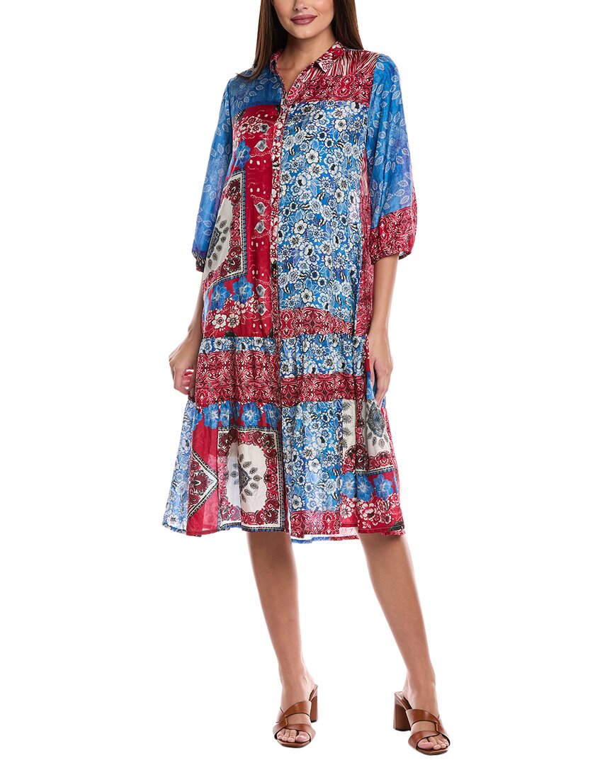 Johnny Was Cornelia Silk Midi Dress In Blue