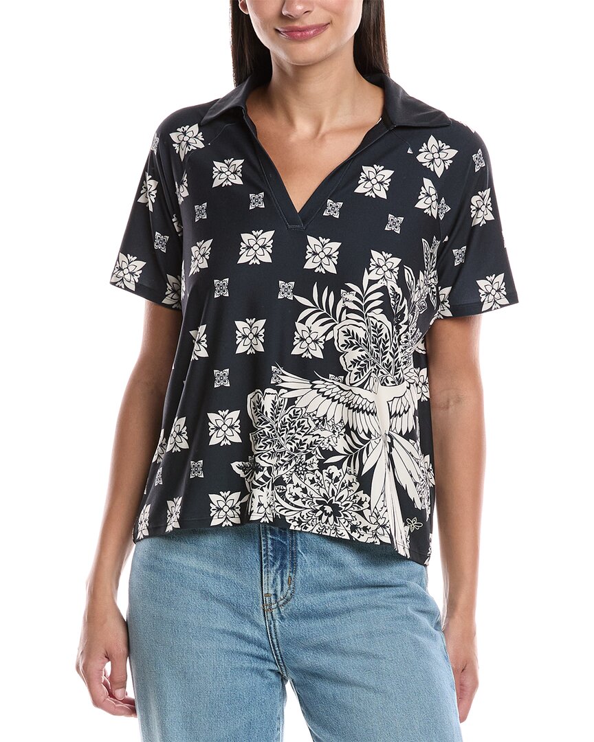 Johnny Was Bee Active Boxy Polo Shirt In Black