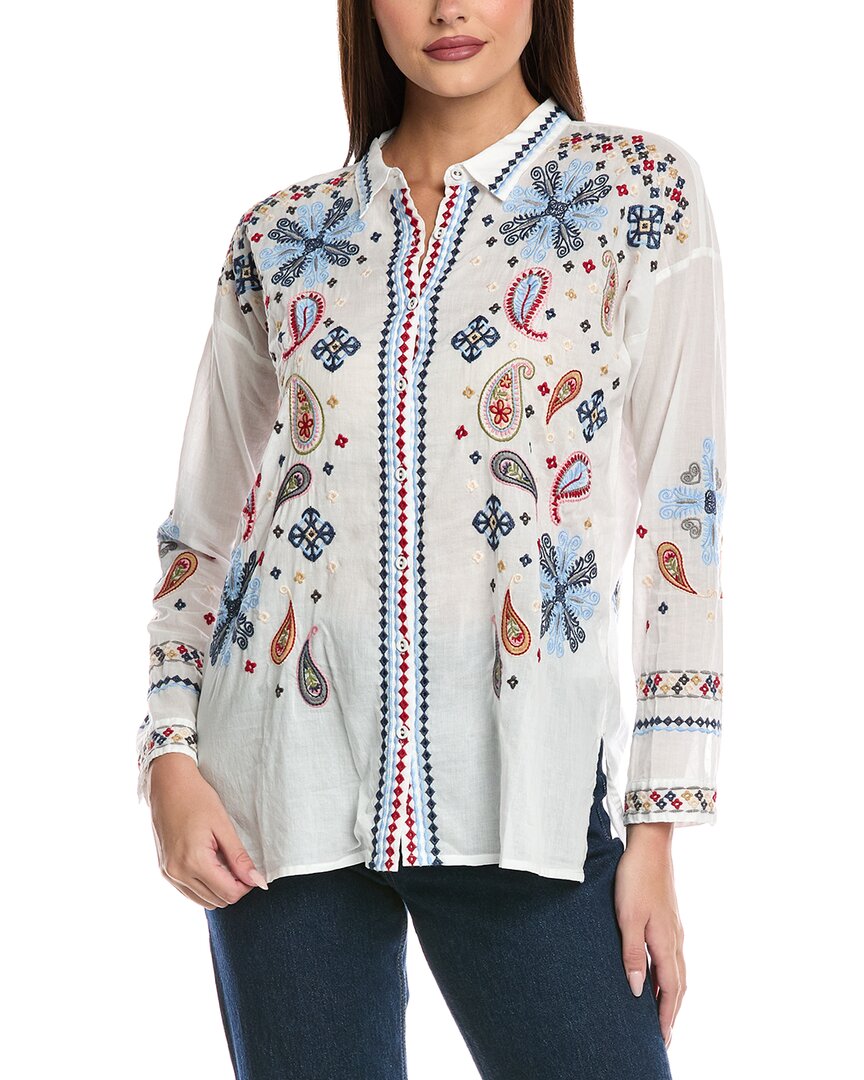 Johnny Was Petite Slim Audrey Embroidered Shirt In White