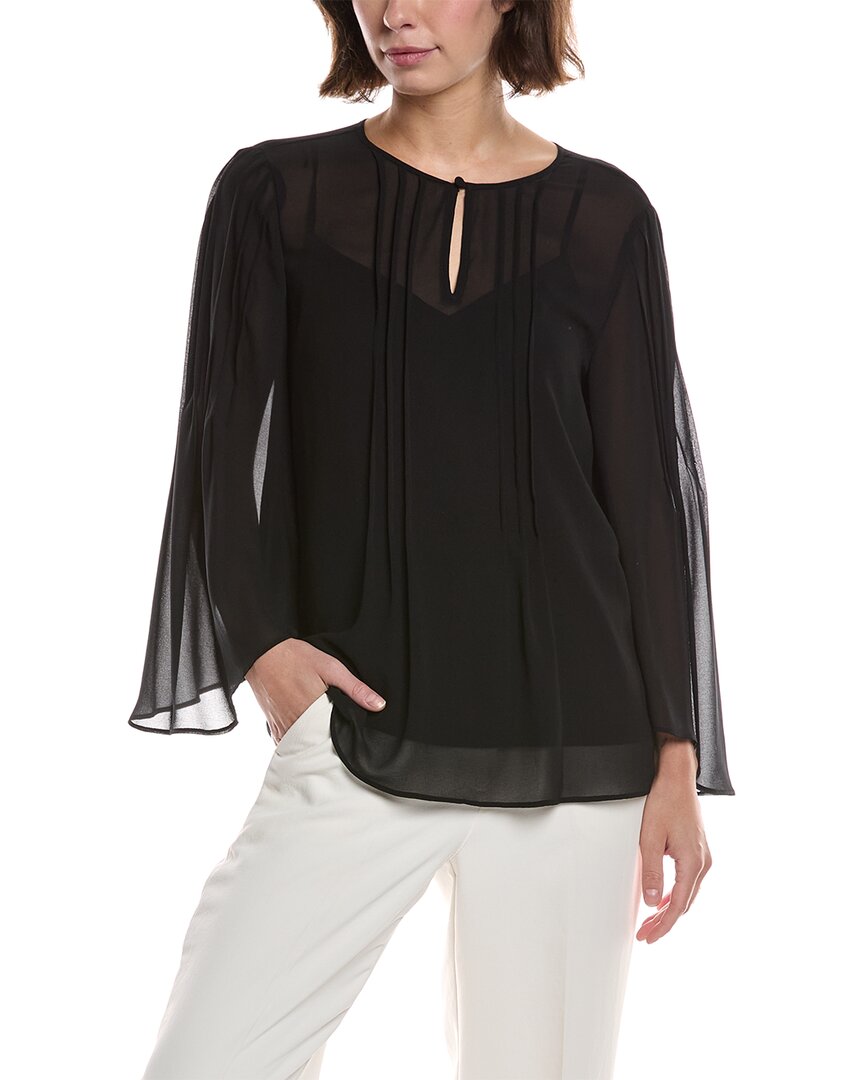 Anne Klein Flutter Sleeve Pleated Blouse In Black