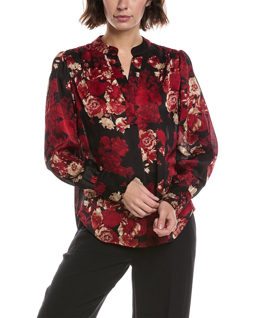 Anne Klein V-neck Pleat Front Blouse In Multi