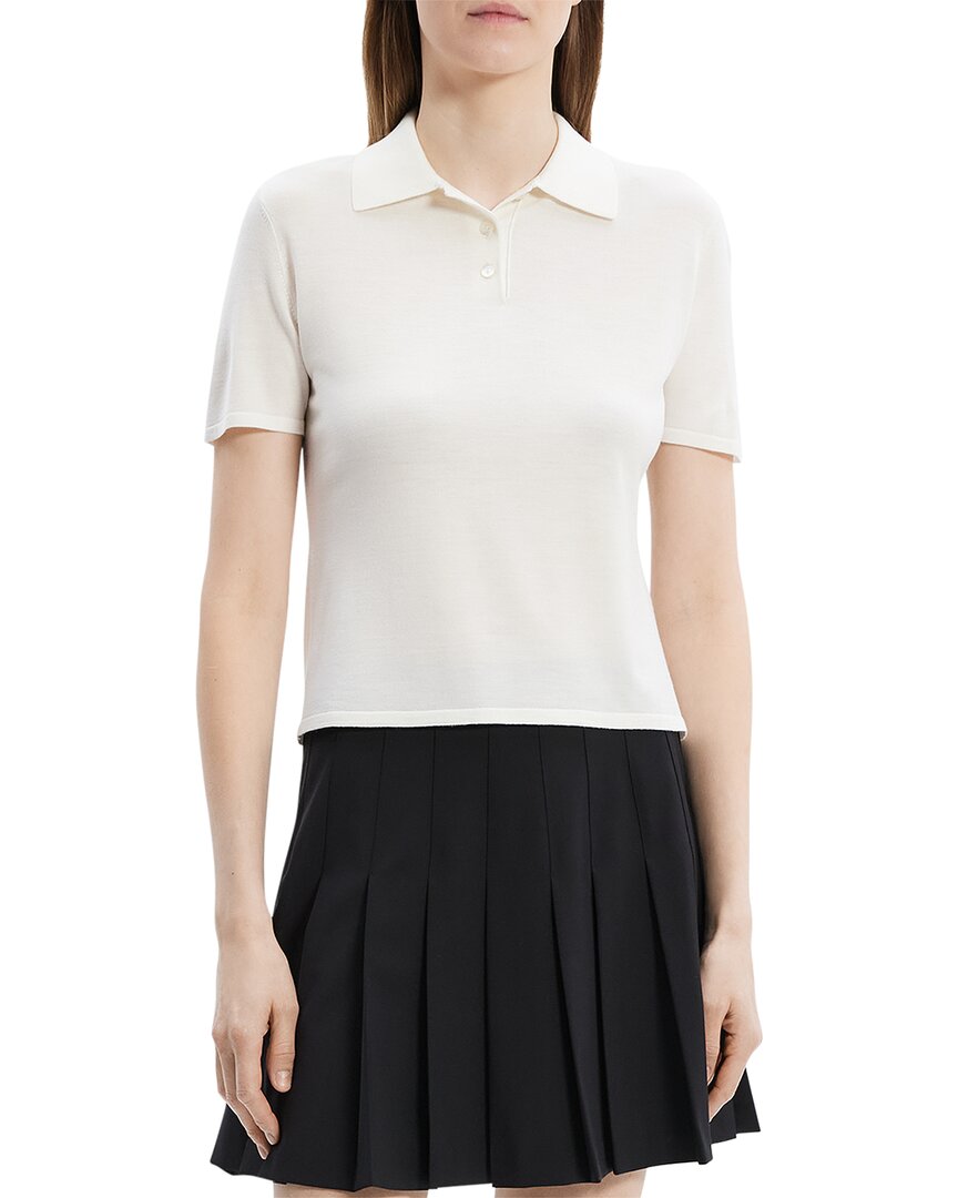 Theory Merino Wool Slim Polo Sweater In White