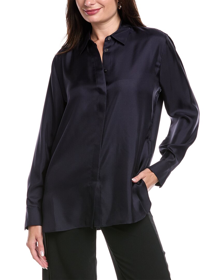Theory Classic Menswear Satin Twill Silk Shirt In Blue