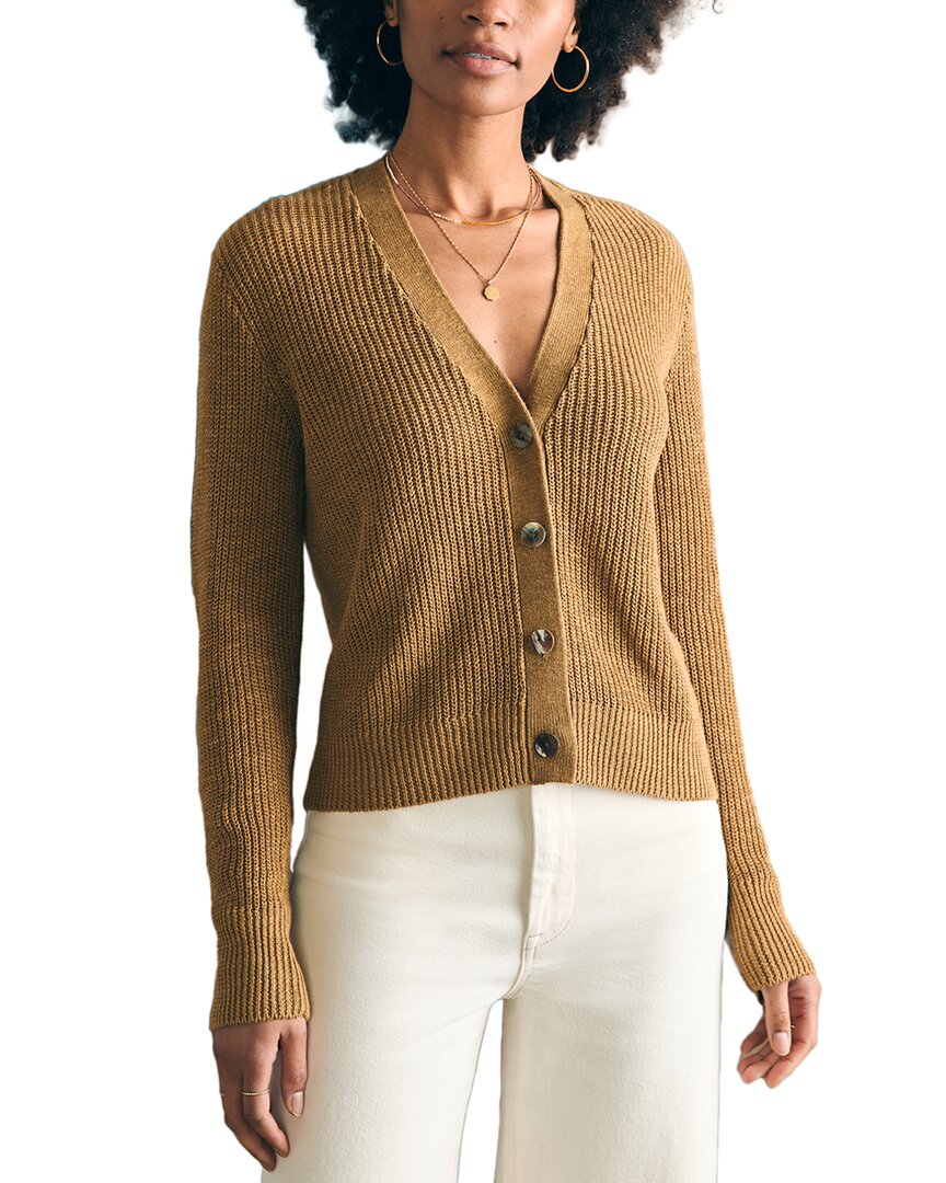 Faherty Miramar Linen Cardigan In Brown