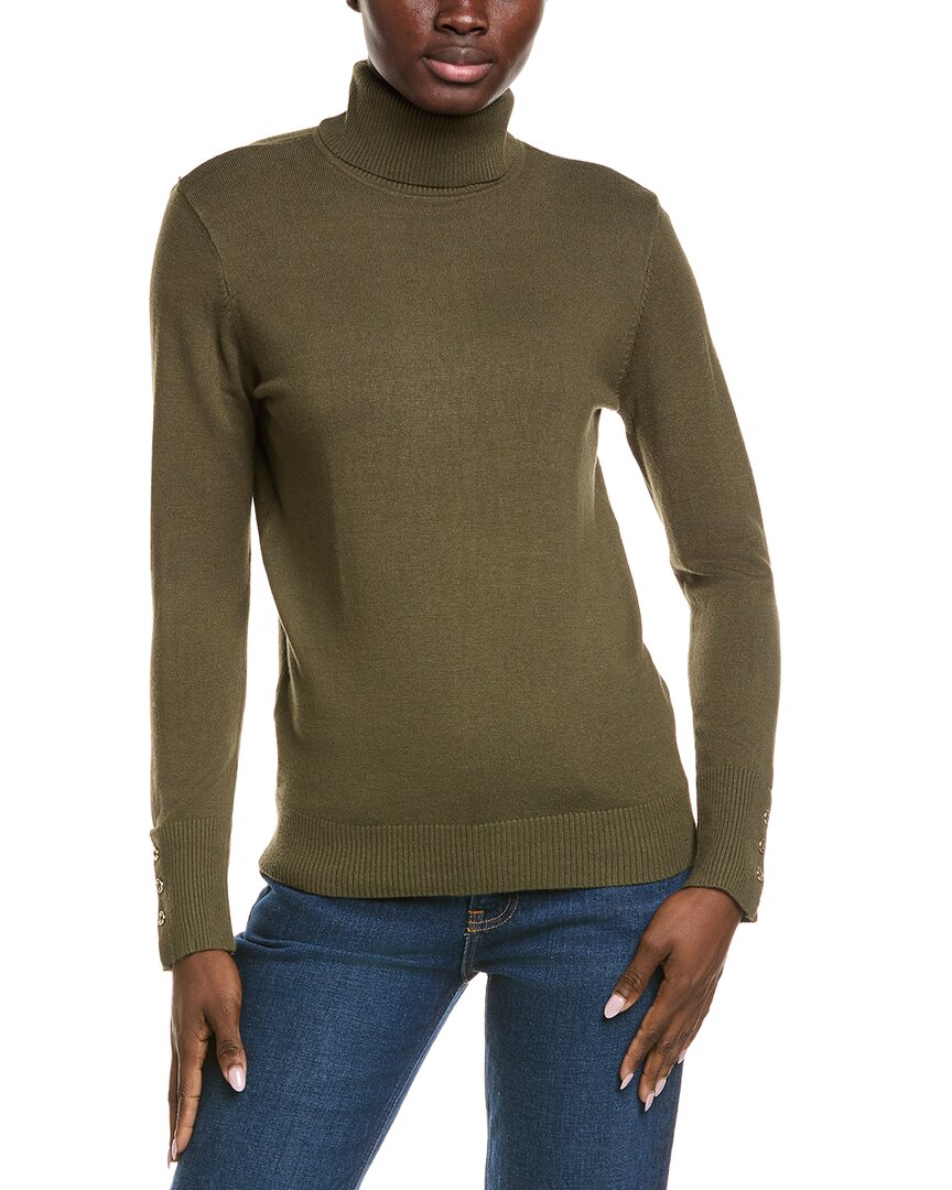 Joseph A . Button Cuff Turtleneck In Green