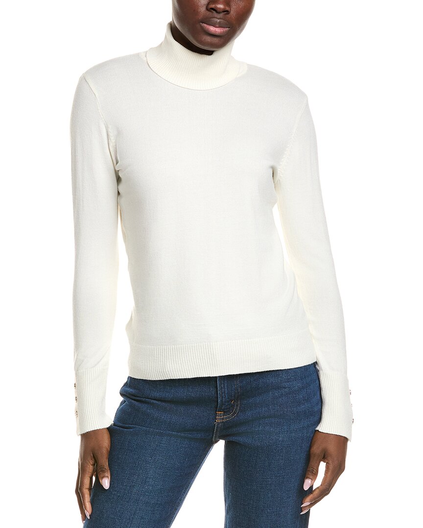 Joseph A . Button Cuff Turtleneck In White