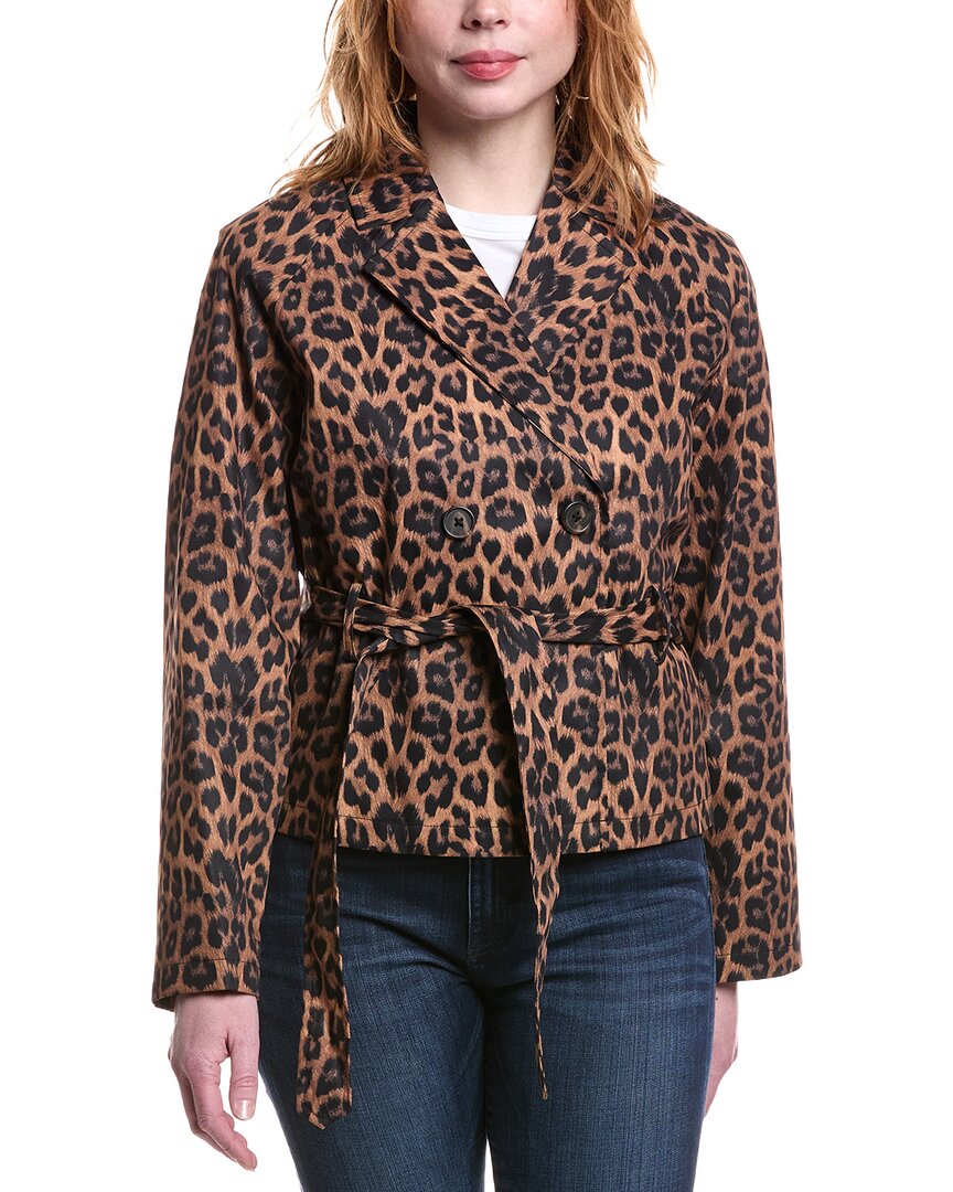 Nvlt Cropped Leopard Trench Coat In Brown