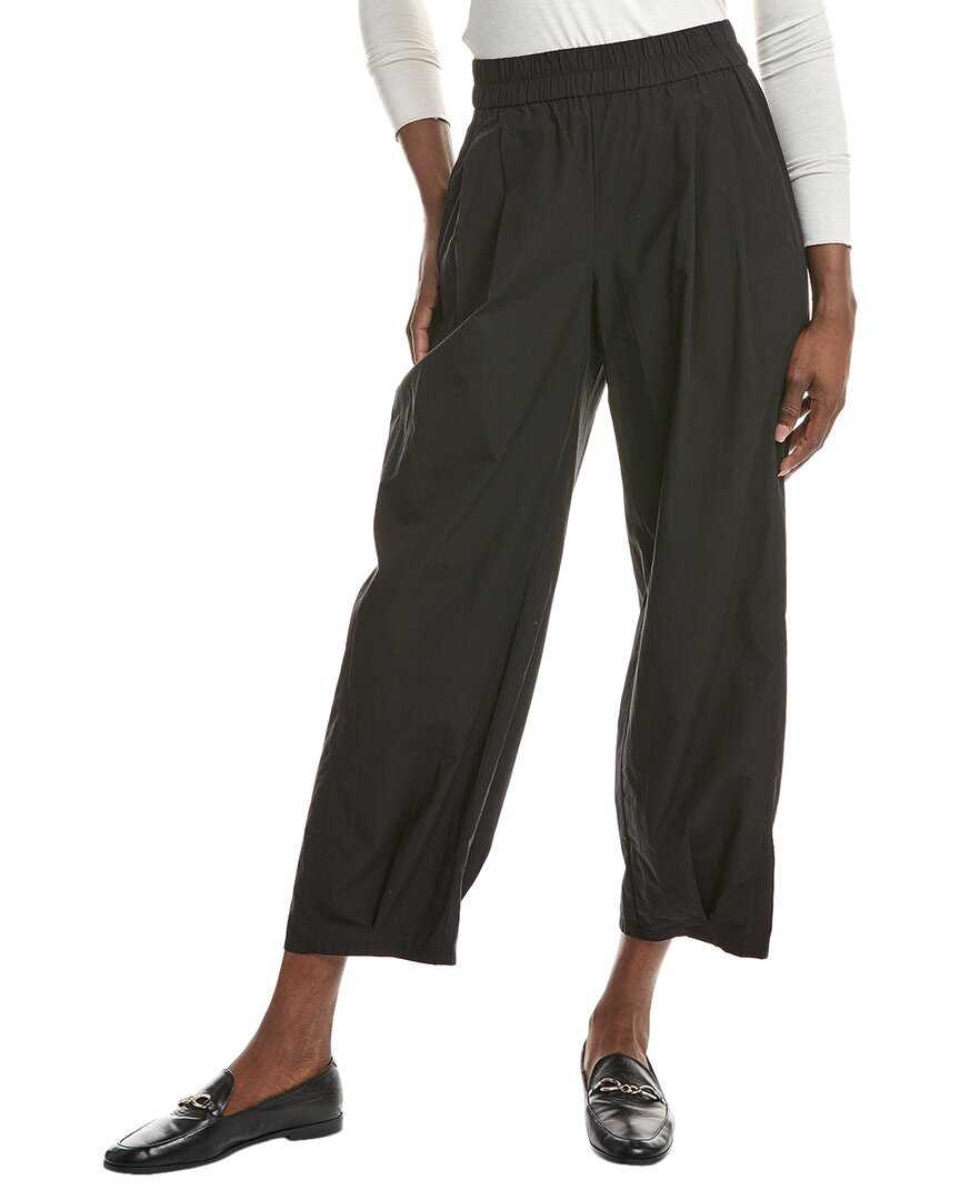 Eileen Fisher Pleated Front Linen Wide Leg Pant In Black