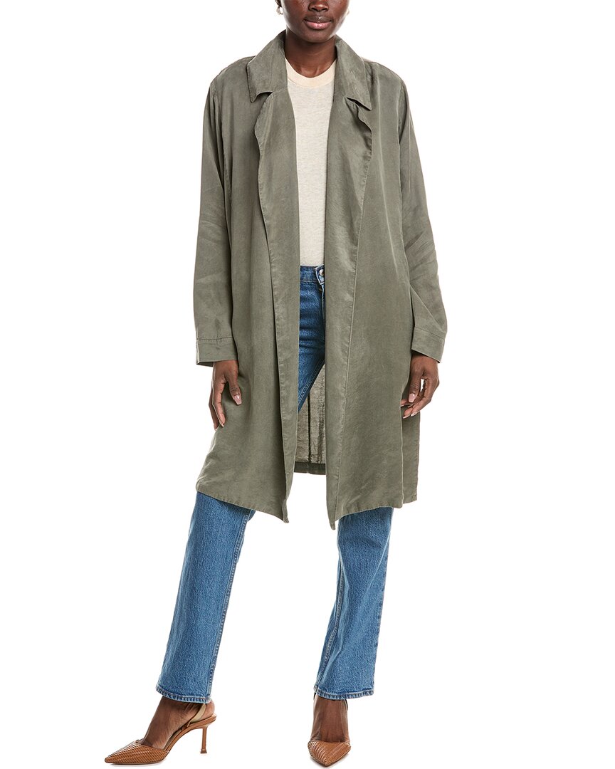 Eileen Fisher Sandwash Twill Trench Coat In Green