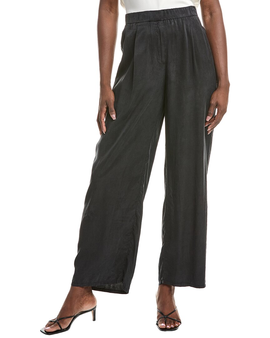 Eileen Fisher Pleated Front Linen Wide Leg Pant In Black