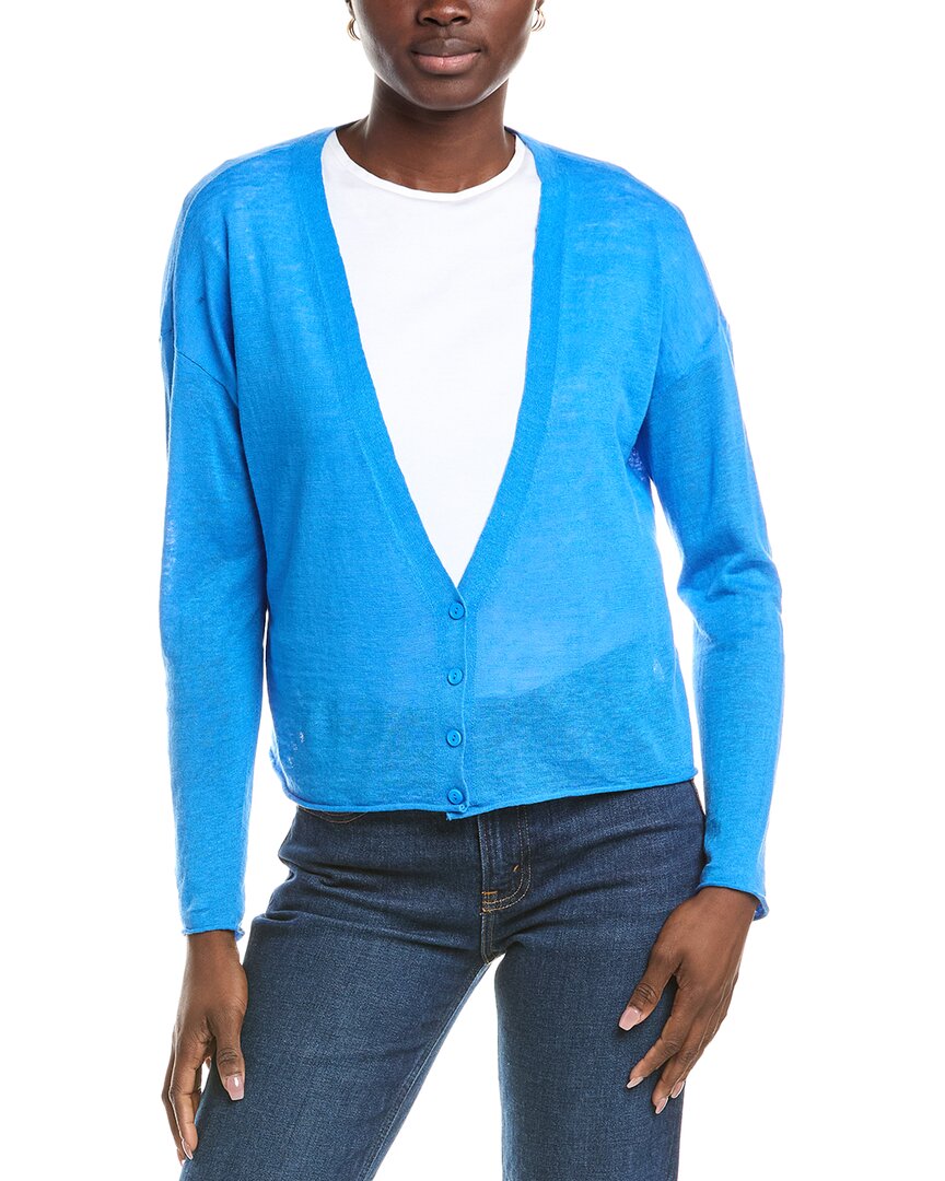 Eileen Fisher V Neck Linen-blend Cardigan In Blue
