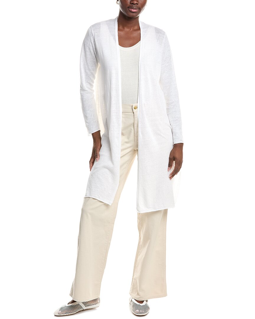 Eileen Fisher Linen-blend Long Cardigan In White