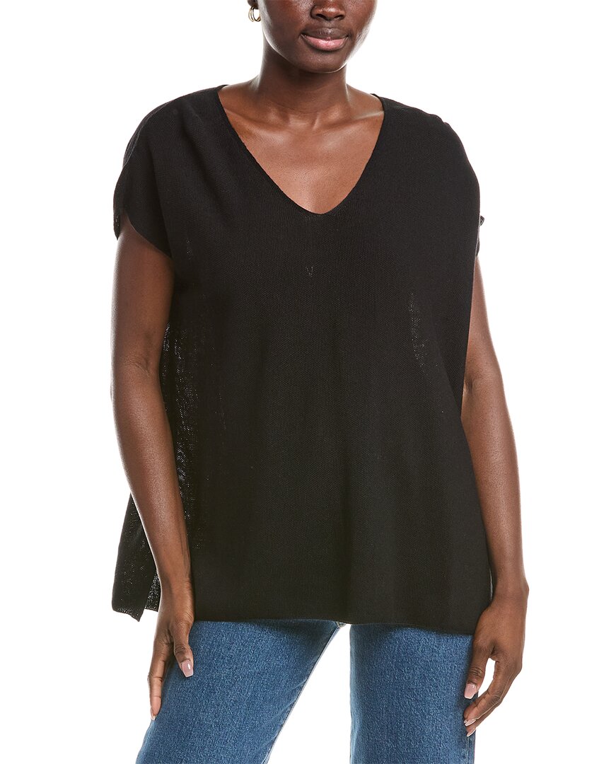 Eileen Fisher V-neck Linen-blend Tunic In Black