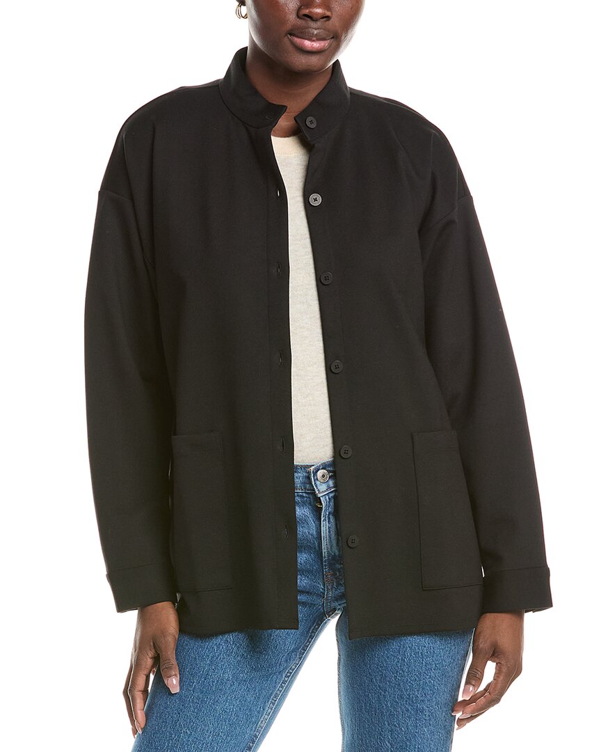 Eileen Fisher Stand Collar Shirt Jacket In Black