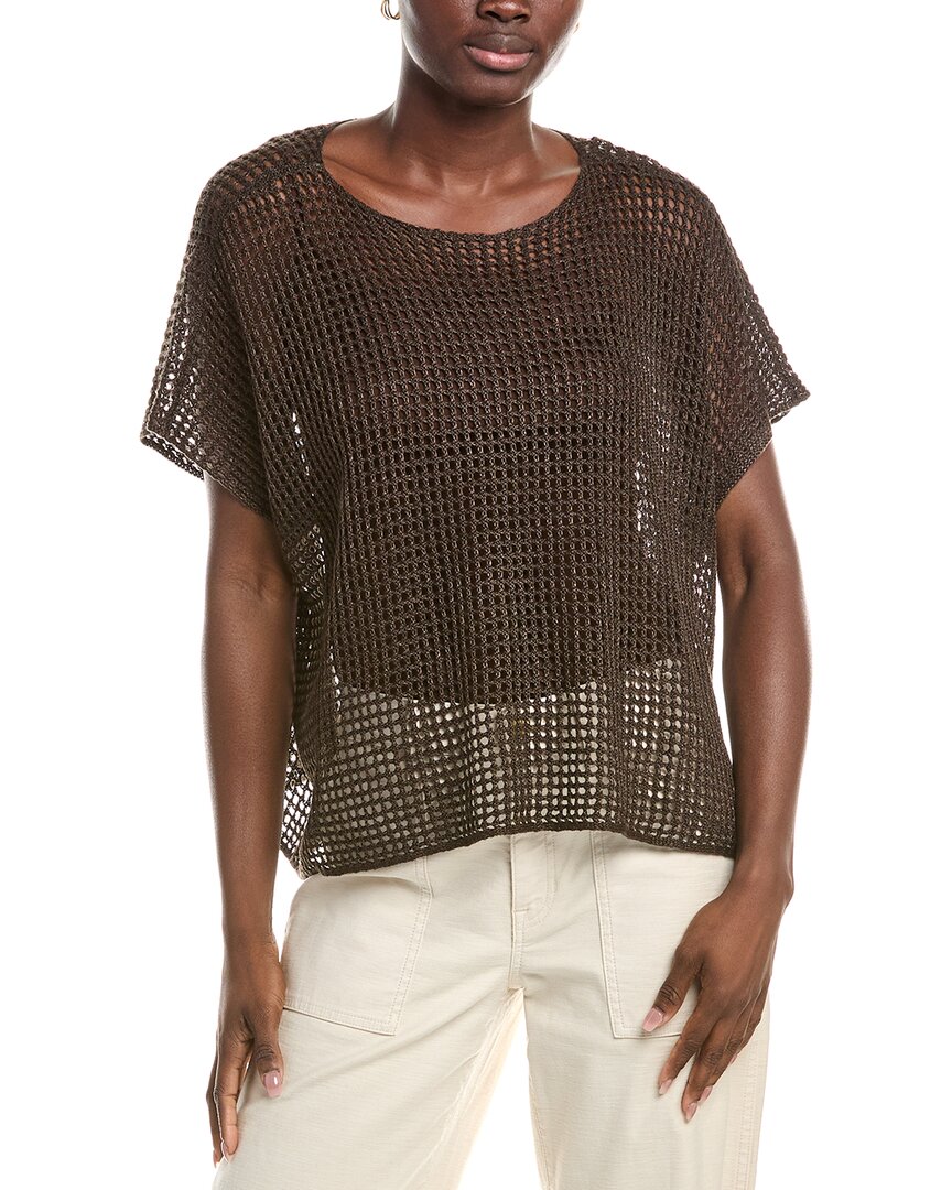 Eileen Fisher Bateau Neck Cap Sleeve Linen Sweater In Brown