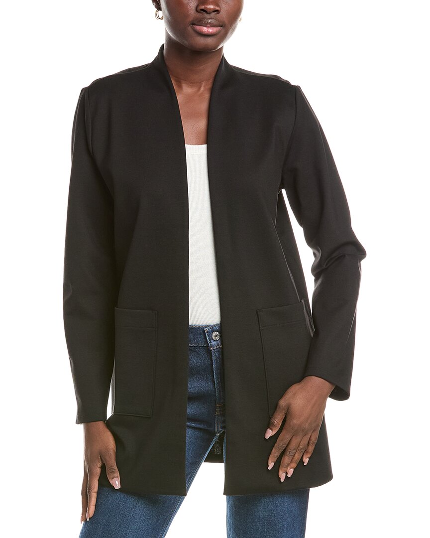 Eileen Fisher High Collar Long Jacket In Black