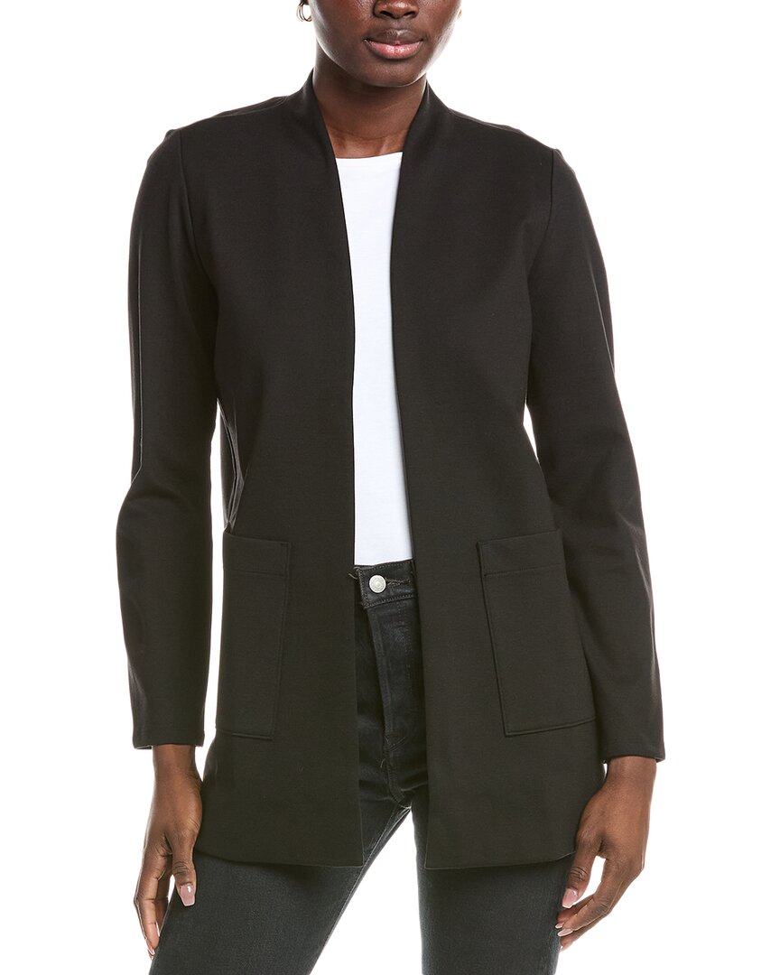 Eileen Fisher Petite High Collar Long Jacket In Black