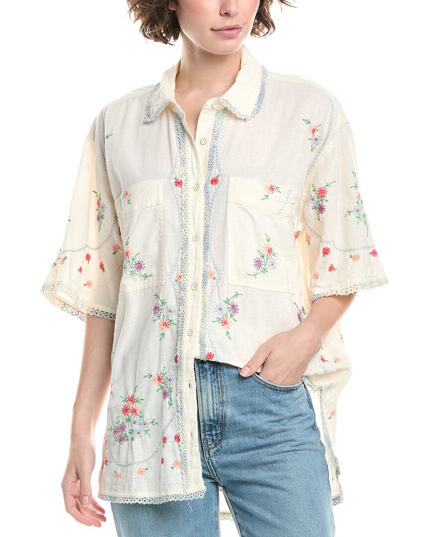 Free People We The Free Emma Embroidered Linen-blend Top In White