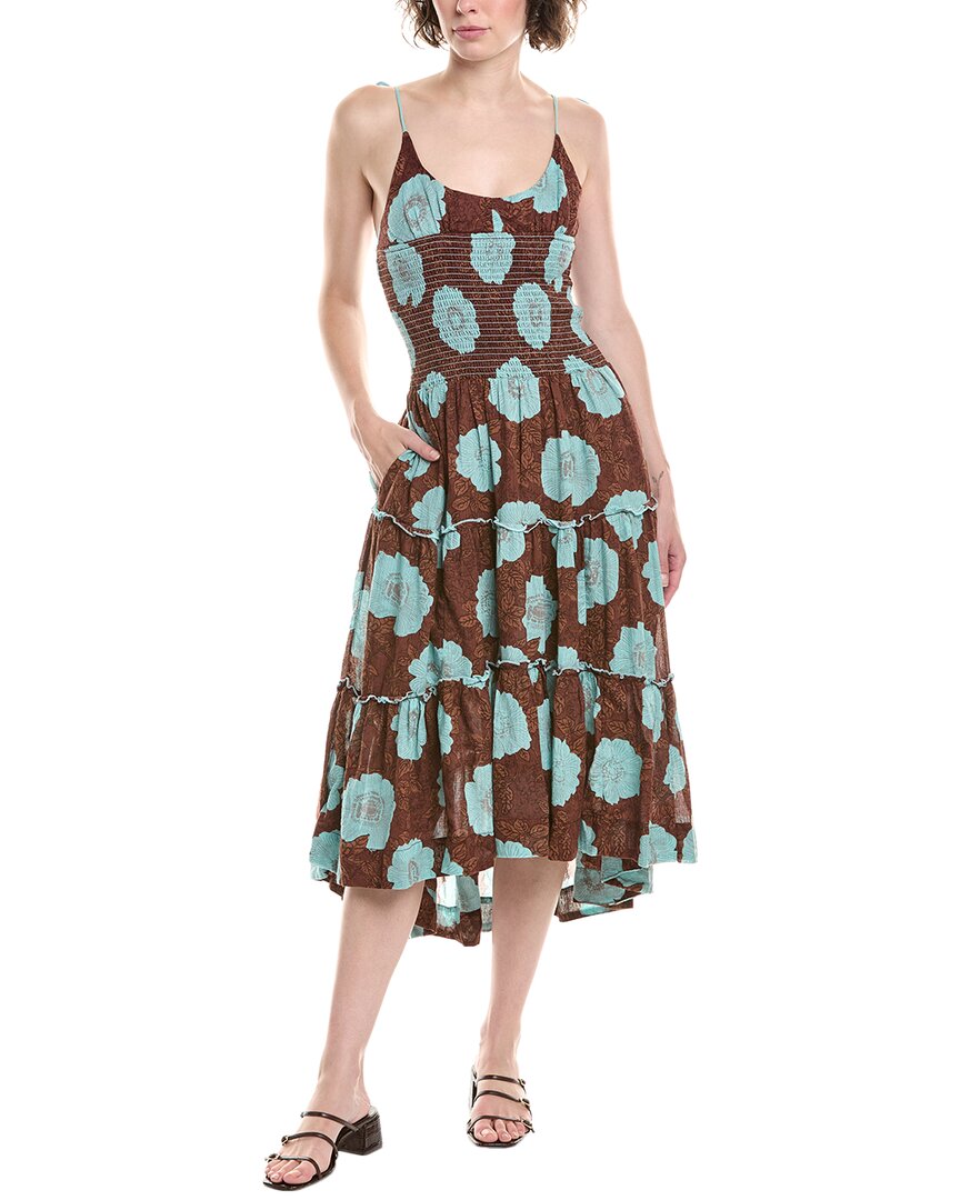 Free People Adriel Tie Strap Tiered Midi Dress In Brown