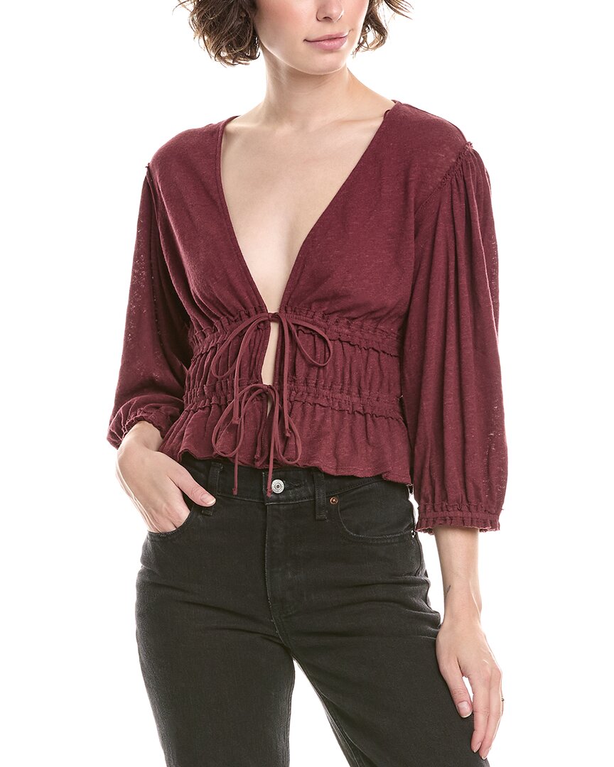 Free People Lets Go Linen-blend Blouse In Brown