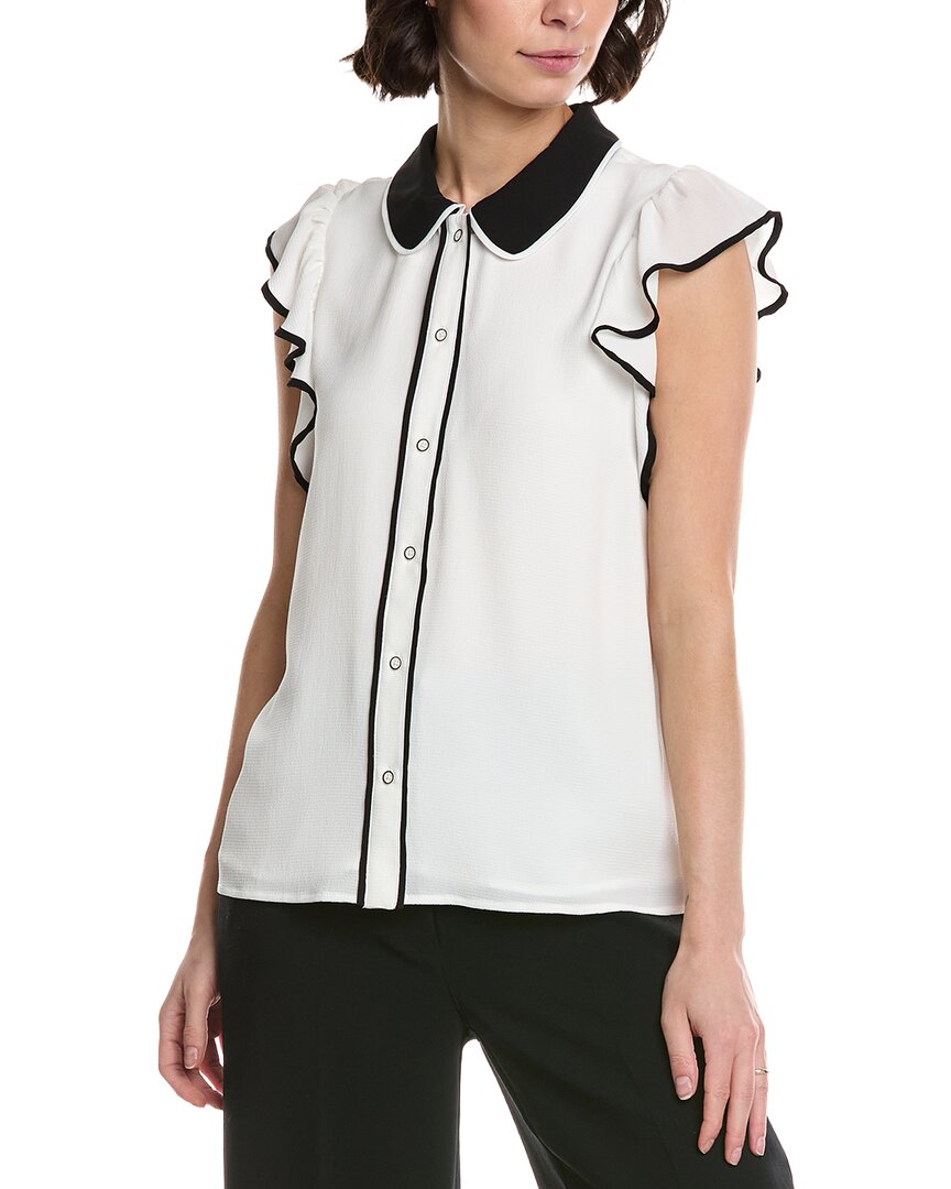Cece Flutter Sleeve Collared Blouse In White