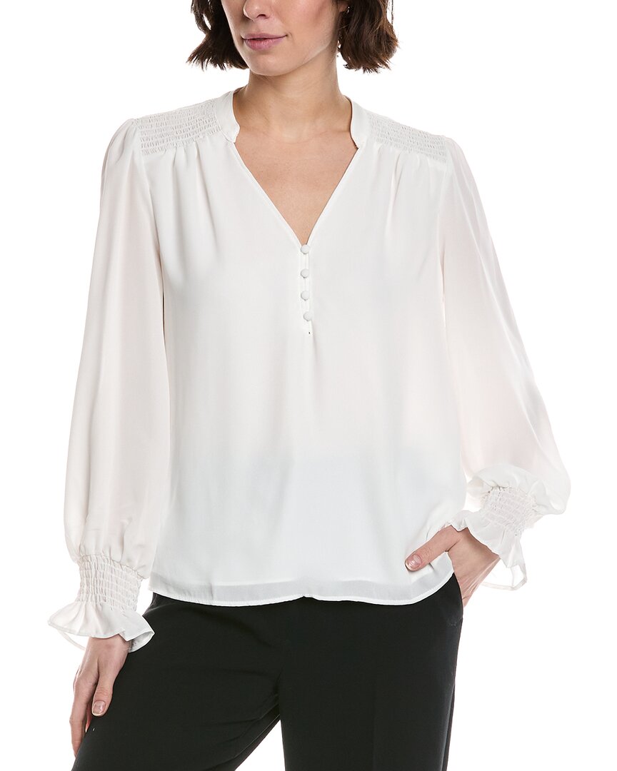 Cece Half Placket Floral Lace Top In White
