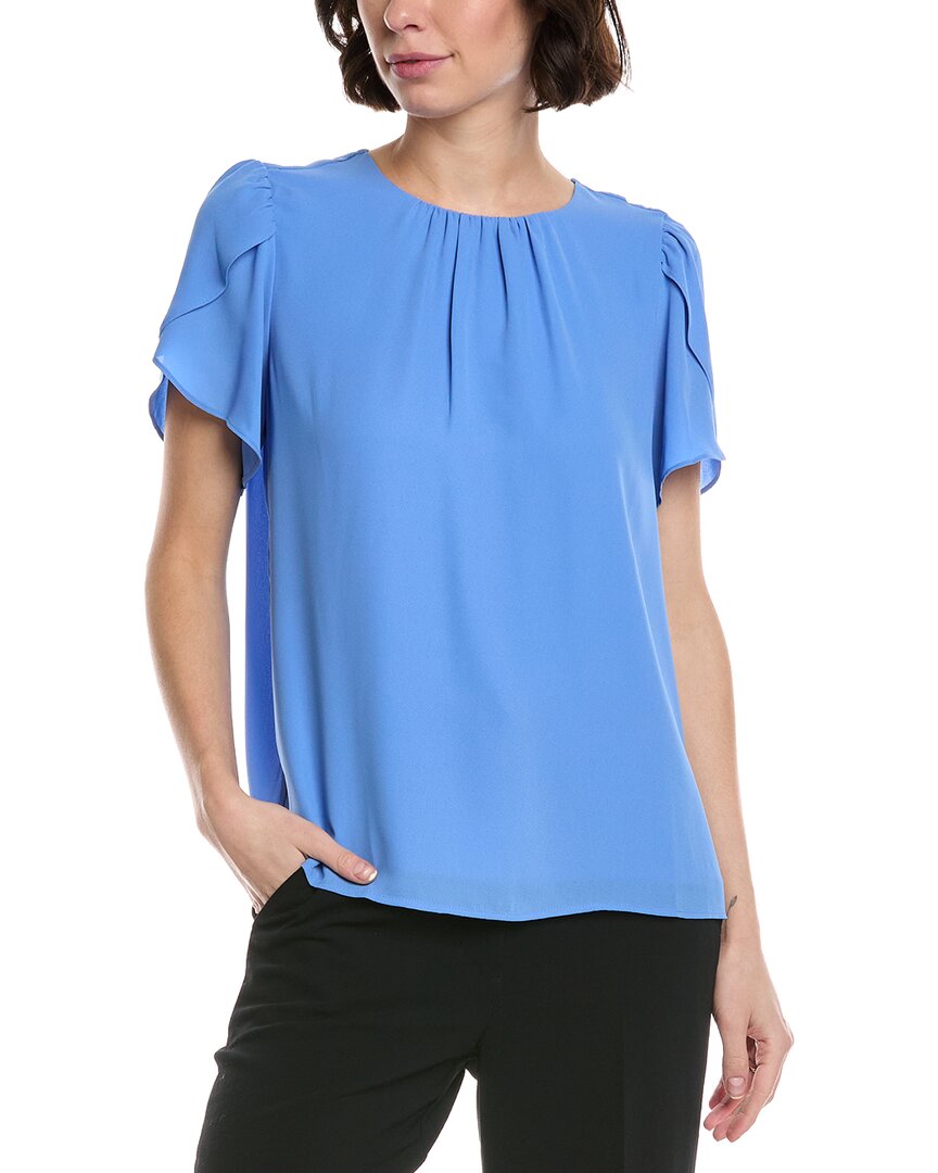 Cece Tulip Sleeve Shirred Neck Top In Blue