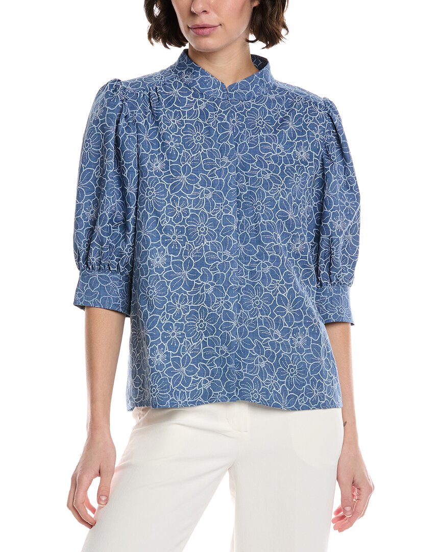 Cece Daisy Chambray Top In Blue