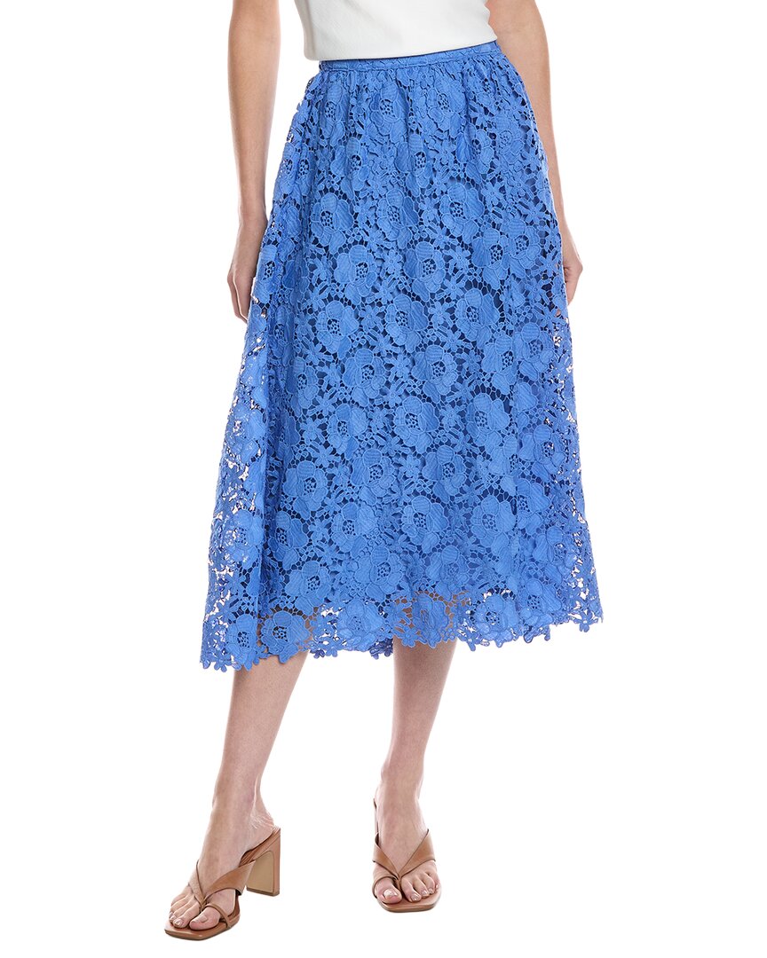 Cece Lace A-line Midi Skirt In Blue