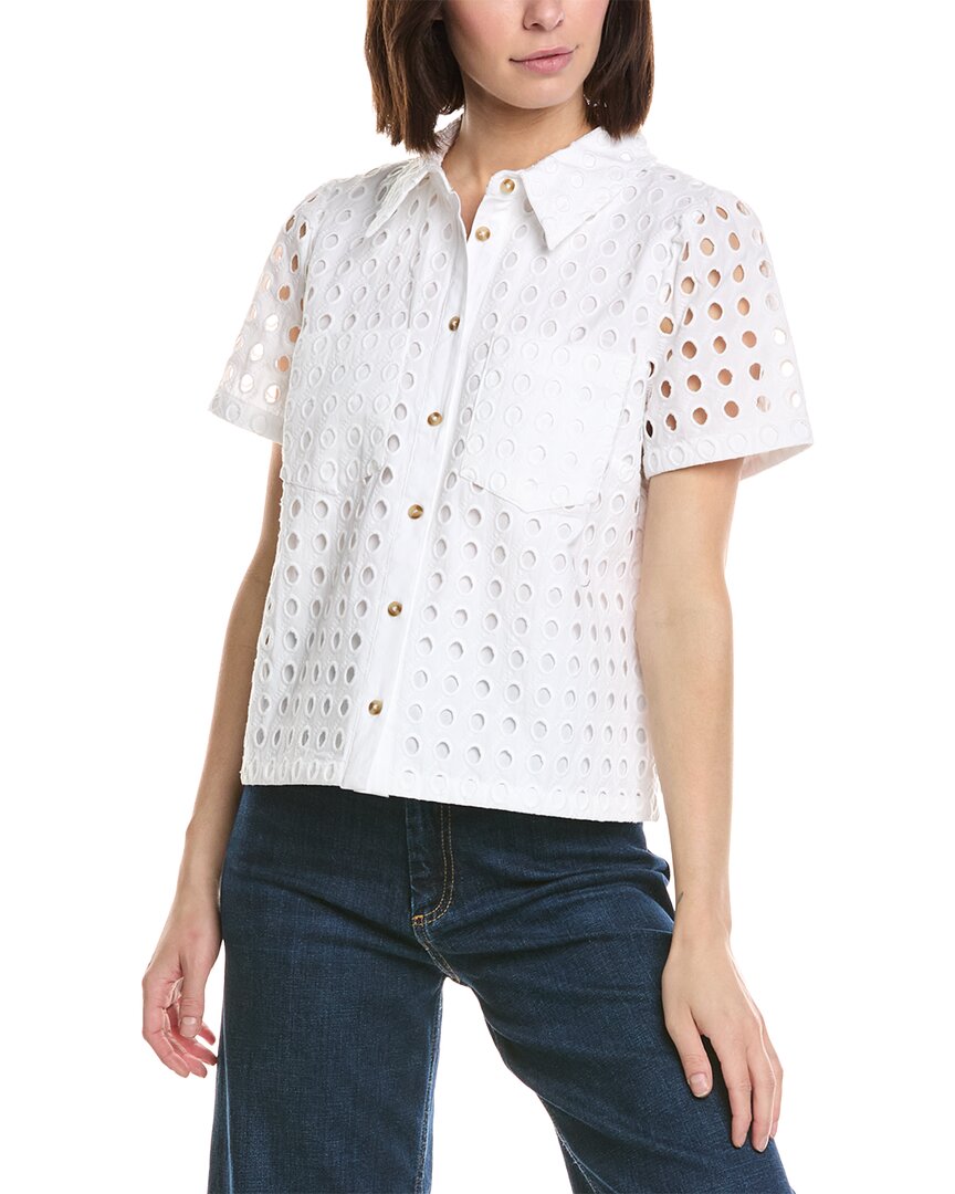 Cece Collared Button Down Swing Top In White