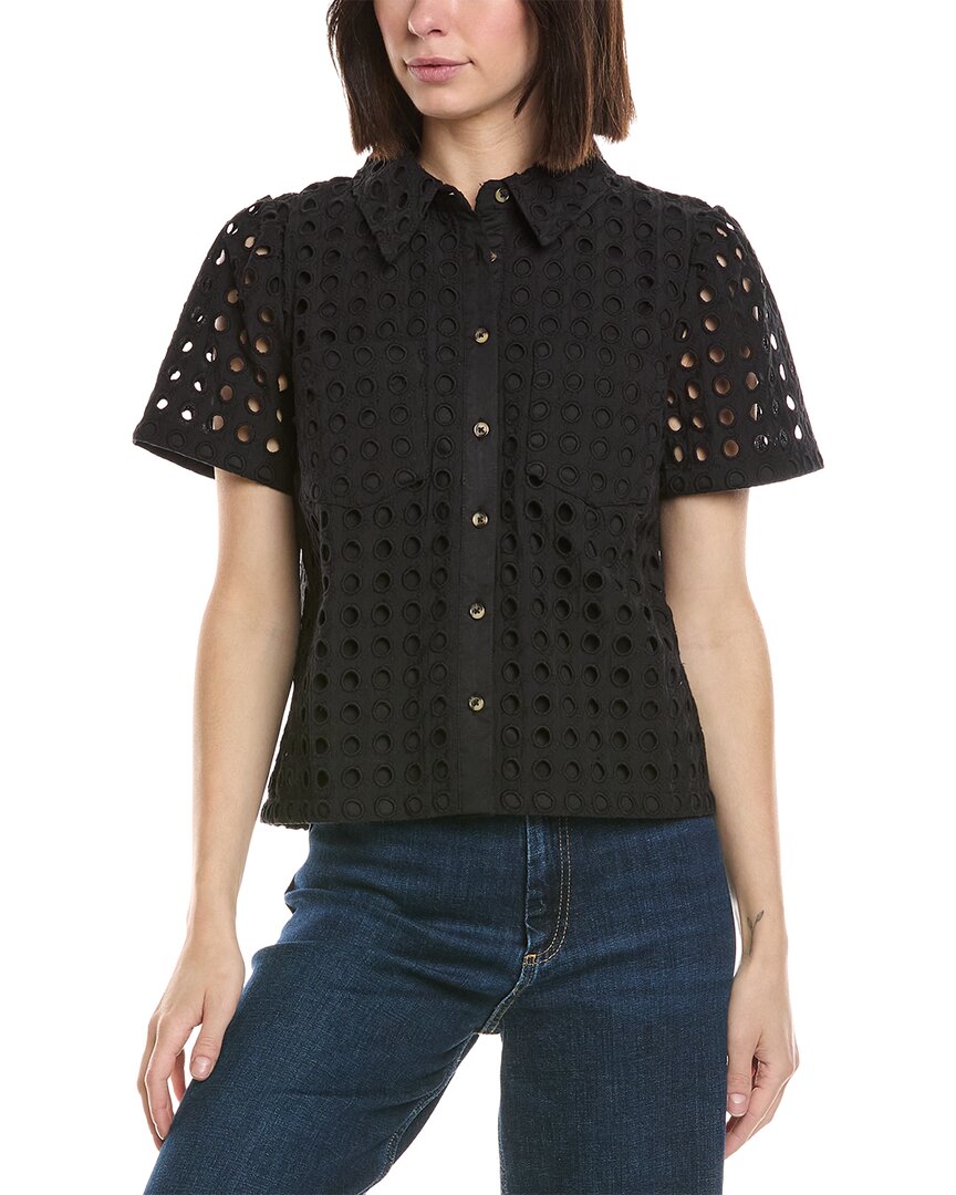 Cece Collared Button Down Swing Top In Multi