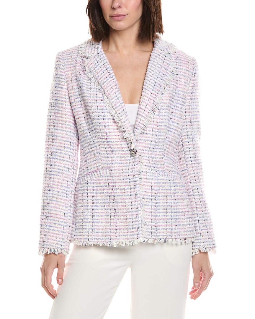 Cece Frayed Edge Straight Blazer In Ivory