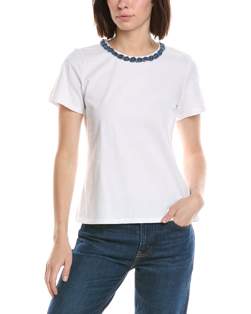 Cece Denim Chain Neck T-shirt In White