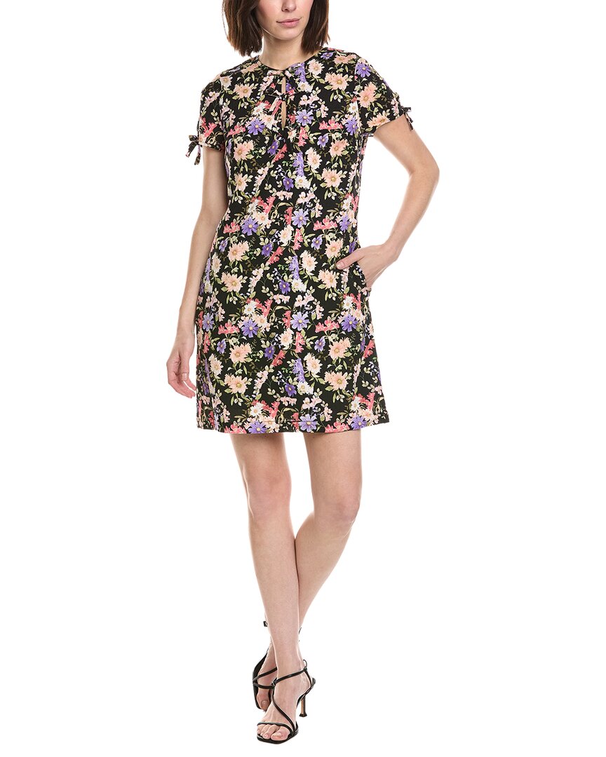 Cece Bow Detail Keyhole Linen-blend Mini Dress In Multi