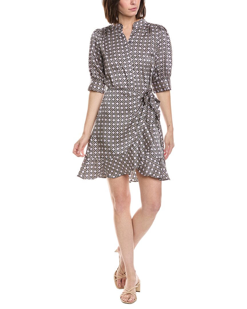 Cece Open Collar Ruffle Wrap Dress In Brown