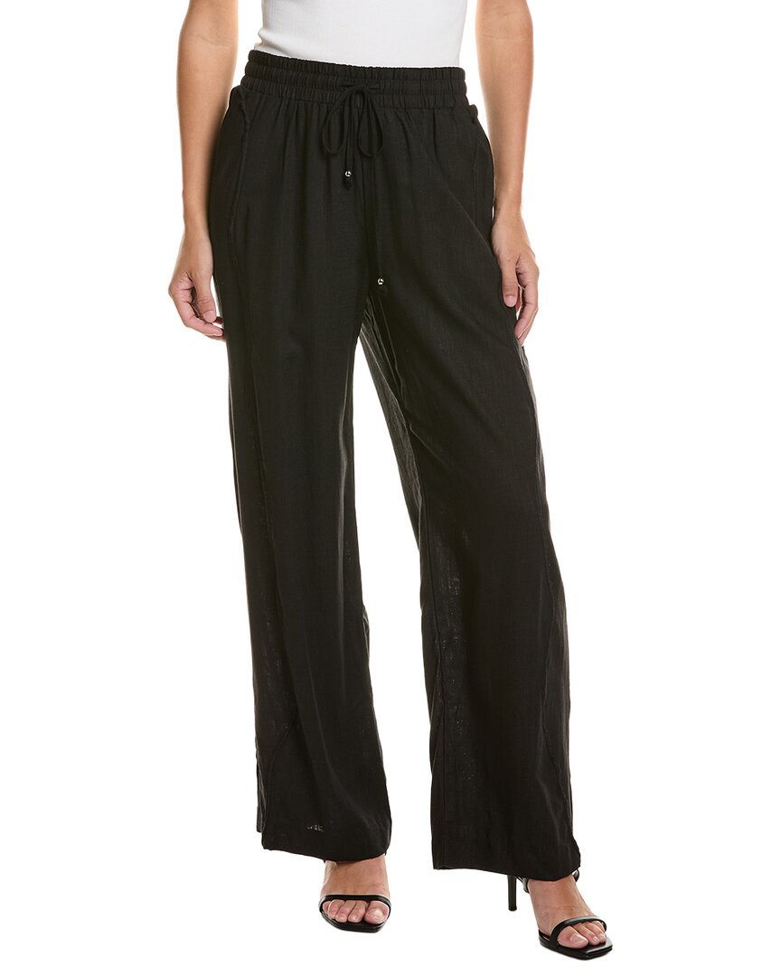Cece Wavy Tapered Linen-blend Pant In Black