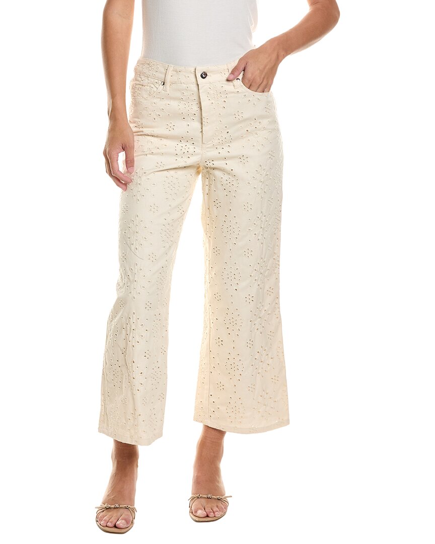 Cece Straight Leg Denim Eyelet Pant In White