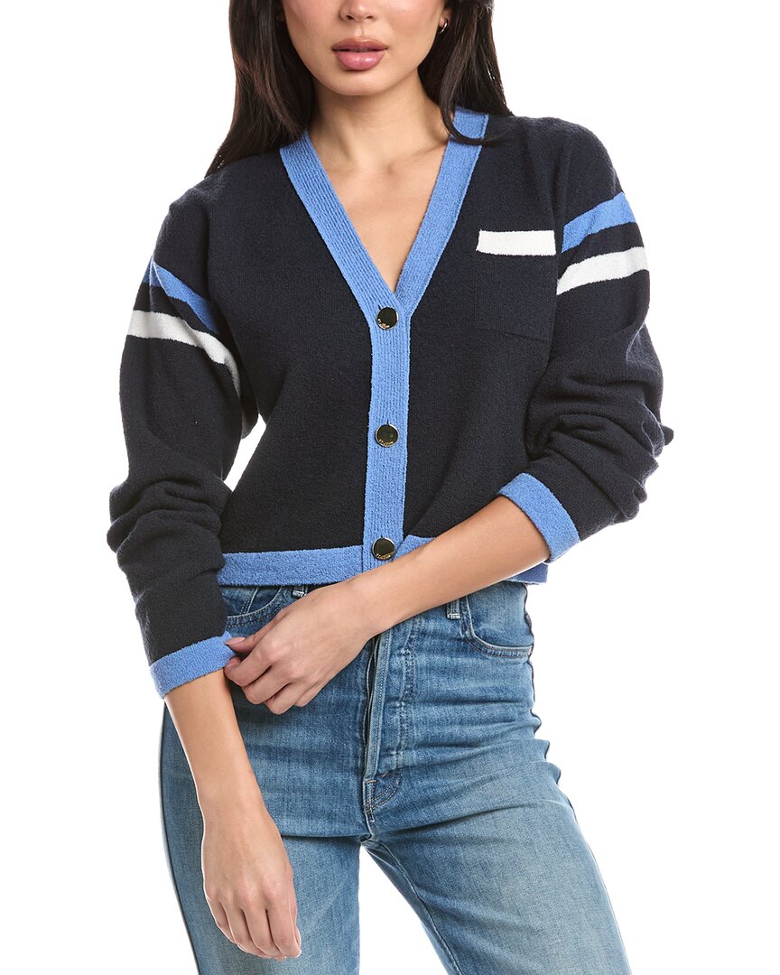 St John St. John Two Stripe Wool-blend Cardigan Top In Nbws-navy/bright White /sky Mu