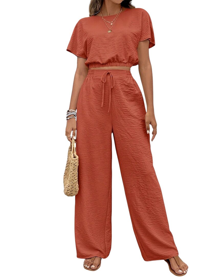 Lily Kim 2pc Blouse & Pant Set In Brown