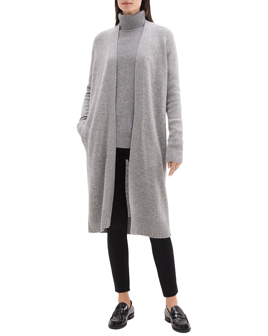Theory Long Wool & Cashmere-blend Sweater Cardigan In Gray