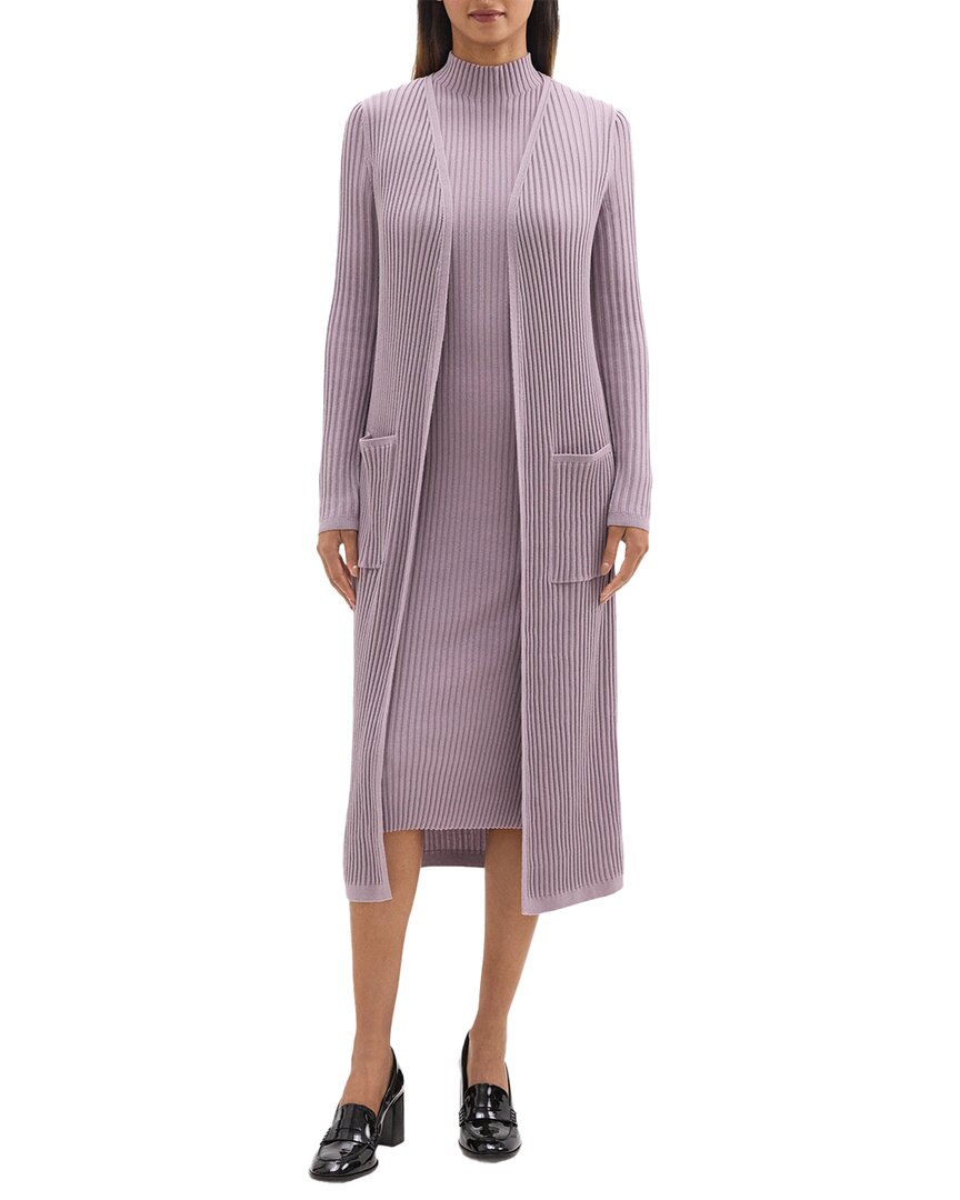Theory Maxi Rib Wool Cardigan In Purple