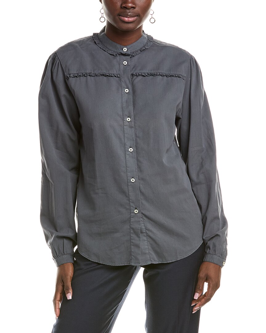 Officine Generale Hannah Ruffles Garment-dyed Blouse In Gray