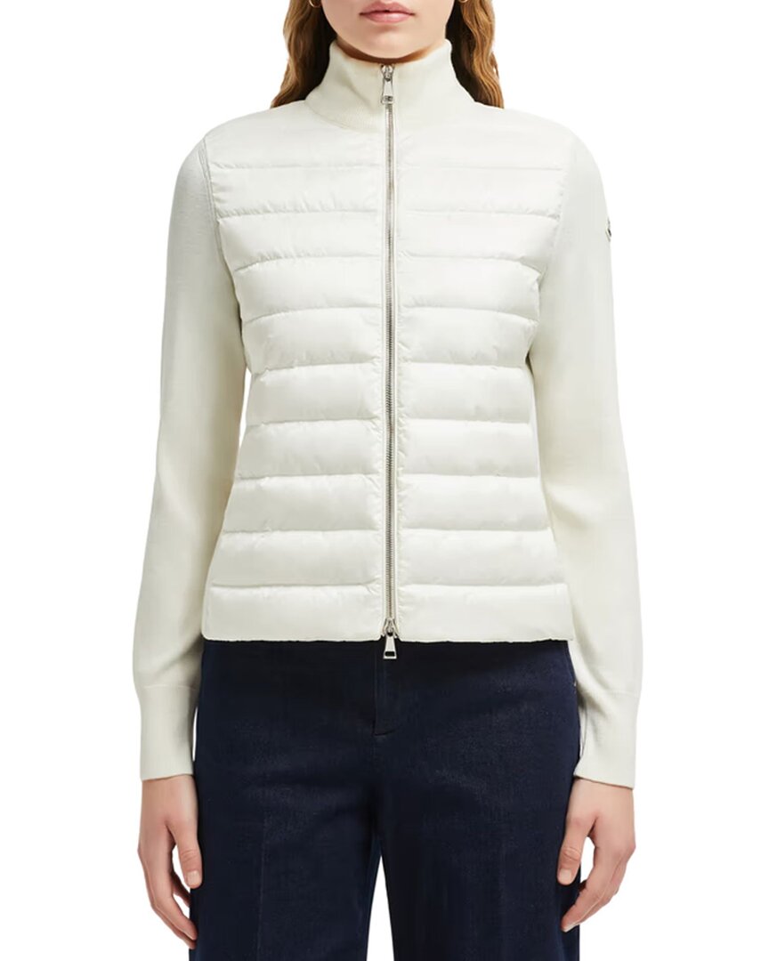 Moncler Quilted Wool Jacket Feather Insert In White