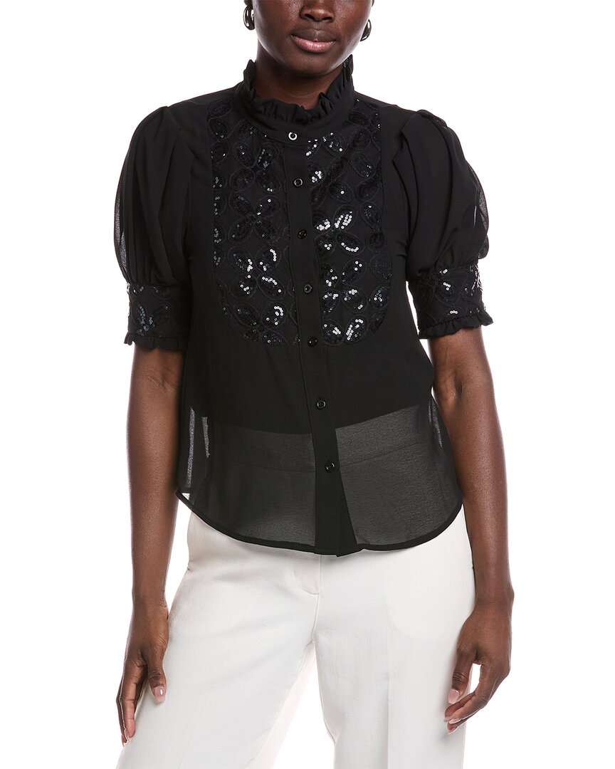Gracia Sequin Chiffon Blouse In Black