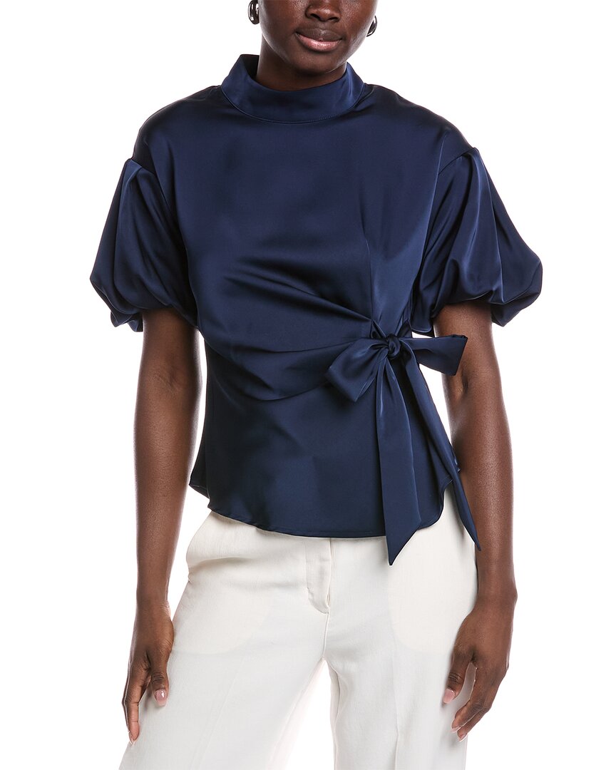 Gracia Side Tie Satin Top In Blue